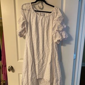 High-Low Puff Sleeve Eyelet dress